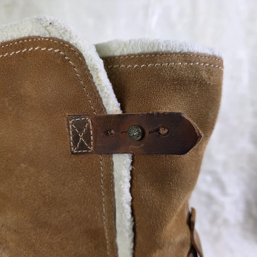 Timberland Earthkeepers Boots Suede Leather Chunky Wood Heel Brown Women 8.5